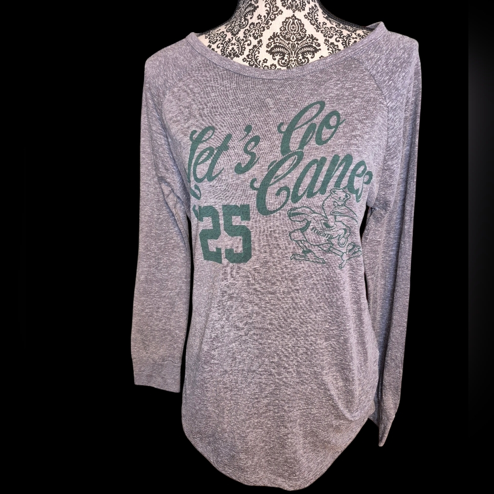 Miami Hurricanes Women's Heather Gray Long Sleeve Top with Green Graphic